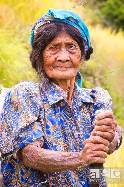 An Old Tribal Woman With Tattoos On Arms Bontoc Philippines Stock