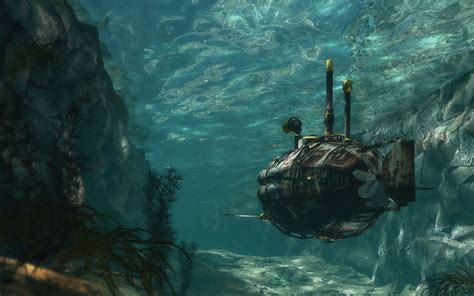Steampunk Submarine Steampunk Illustration Underwater City
