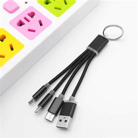 3 In 1 Usb Charging Cable Keychain Portable Micro Usb Type C Multi