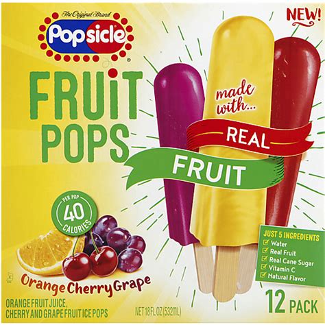 Popsicle Fruit Pops Orange Cherry Grape Ice Pop Variety Pack 12 Ice