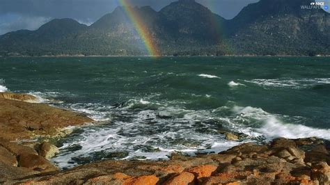 Great Rainbows Mountains Sea Nice Wallpapers 1800x1013
