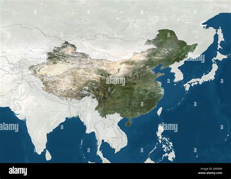 Satellite View Of China With Country Boundaries And Mask This Image Was Compiled From Data