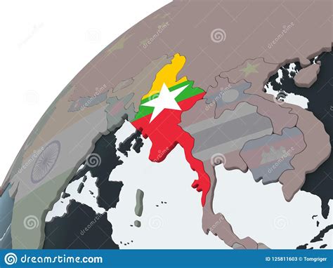 Myanmar with flag on globe stock illustration. Illustration of border ...