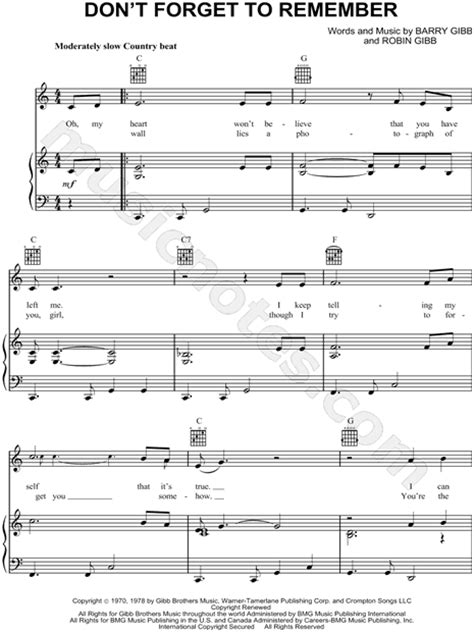 The Bee Gees Dont Forget To Remember Sheet Music In C Major