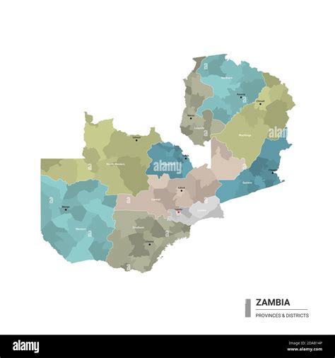 Zambia Higt Detailed Map With Subdivisions Administrative Map Of