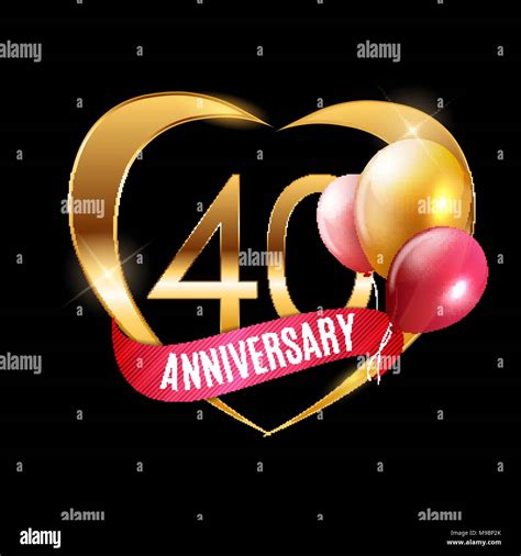 Template Gold Logo 40 Years Anniversary With Ribbon And Balloons Vector