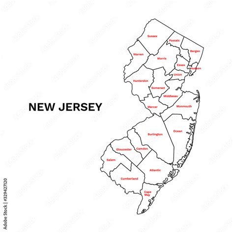 New Jersey Counties Map With Name Map Of New Jersey Administrative