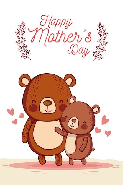 Premium Vector Happy Mothers Day Card With Cute Animals Cartoons