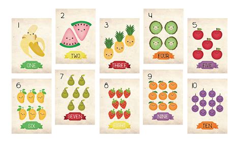 Children Inspire Design Nursery Decor Fruits Counting Cards Number