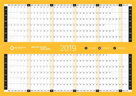 Yearly Wall Calendar Planner Template For 2019 Year Vector Design