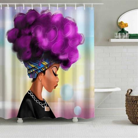 African American Shower Curtain Afro Lady Beautiful Afrocentric Black Woman Art Bathroom Decor
