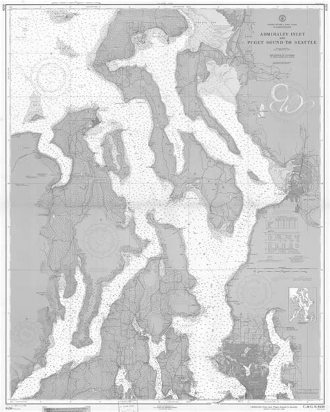 Puget Sound Seattle Nautical Chart Map 1959 Grey 16 X Etsy