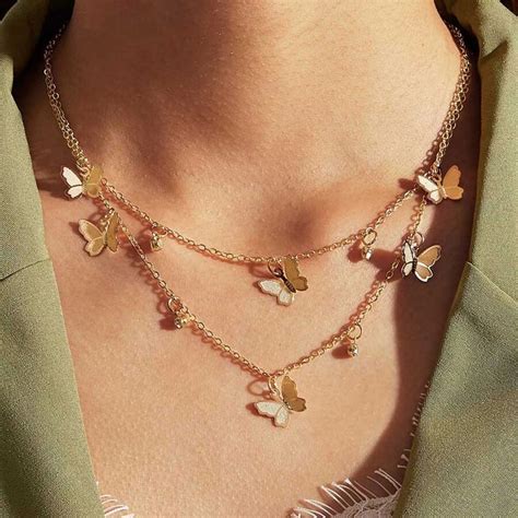 Wholesale Laramoi Double Layer Butterfly Pendant Necklace Women Alloy