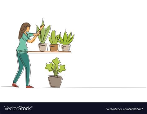 Single Continuous Line Drawing Woman Gardener Vector Image
