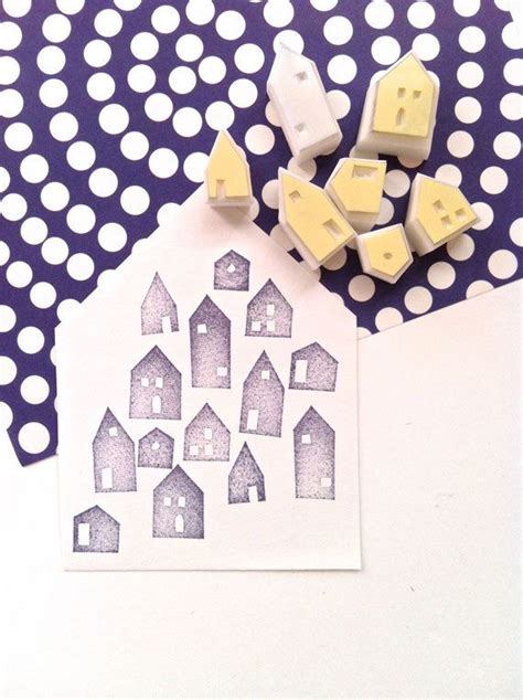 House Rubber Stamp Set Diy Winter Christmas Card Making Hand Carved