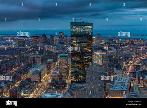 Aerial View Of The City Of Boston At Night Seen From The Prudential