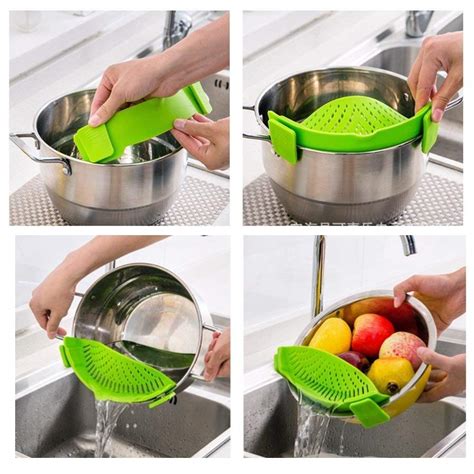 Silicone Clip On Strainer Colander Spout Kitchen Gadget Tool Food