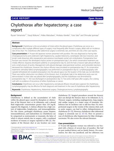 Pdf Chylothorax After Hepatectomy A Case Report Dokumentips