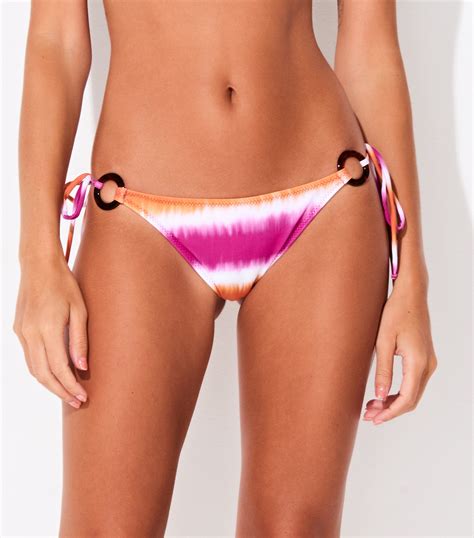 Pink Orange Tie Dye Brazilian Bikini Bottom With Rings Bottom Side Tie Paint Pink Triya