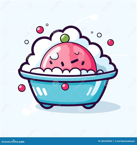 Vector Of A Bubbly Cartoon Character Enjoying A Relaxing Bath In A Colorful Bathtub Stock