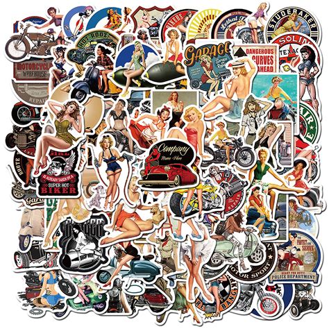 Buy 100pcs Sexy Pinup Girl Stickers Retro Motorcycle Girl Stickers