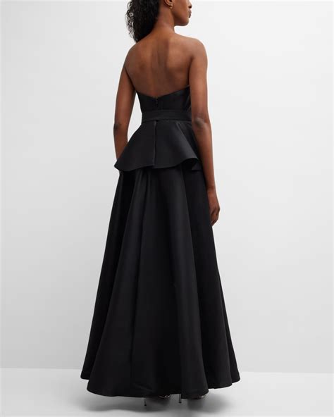 Badgley Mischka Collection Strapless Pleated A Line Peplum Gown