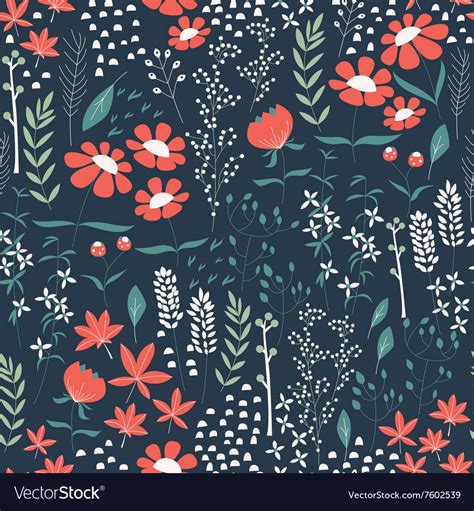 Seamless Pattern Design With Hand Drawn Flowers Vector Image