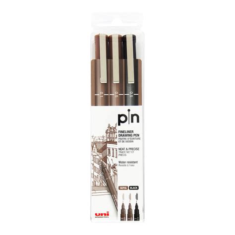 Uni Pin Fine Line Pens 3 Set Sepia And Black Markers N Pens