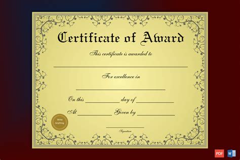 Golden Formal Award Certificate Template Awards