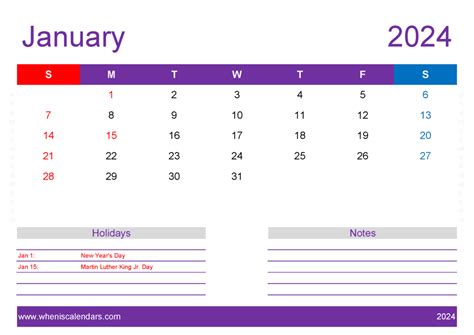 January 2024 Vertical Calendar Printable Monthly Calendar