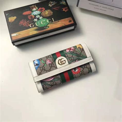 Gucci Gg Women Ophidia Gg Flora Continental Wallet In Beigeebony Gg