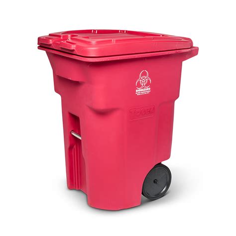Toter 96 Gal Red Hazardous Waste Trash Can With Wheels And Lid Lock