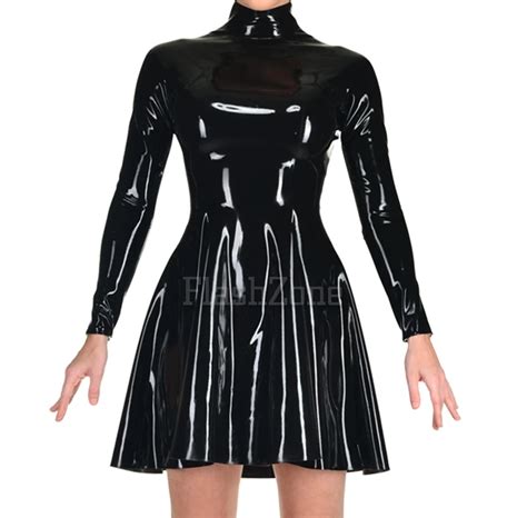 Free Shipping Black Long Sleeves Rubber Fashions High Neck Latex