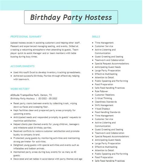 Birthday Party Host Objectives Resume Objective Livecareer