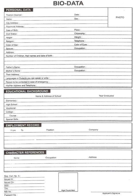 blank resume forms  biodata format resume format