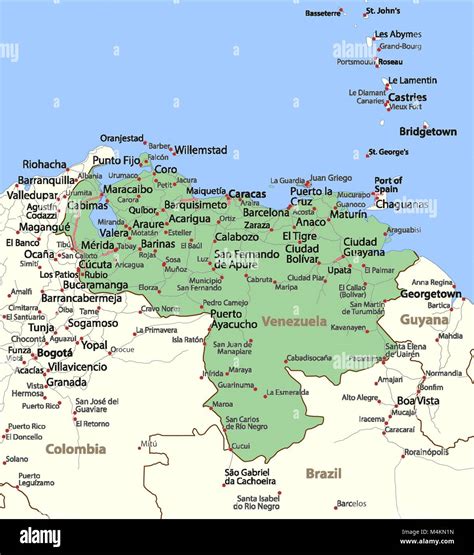 Map Of Venezuela Shows Country Borders Urban Areas Place Names And