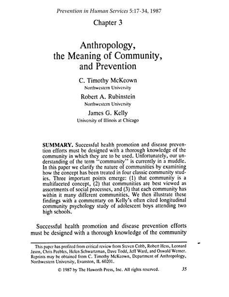 Pdf Chapter 3 Anthropology The Meaning Of Community And Prevention