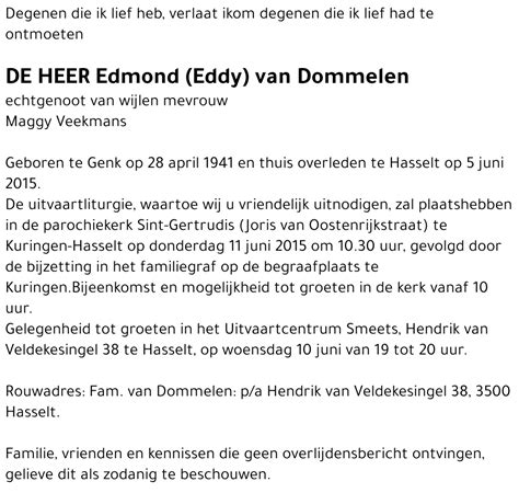 Edmond Eddy Van Dommelen † 05062015 Inmemoriam