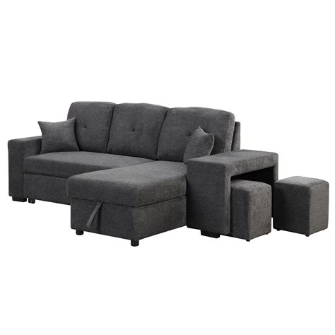Buy Merax Reversible Er Sectional Sofa Bed With Side Shelf And 2 Stools