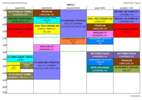 Emploi Du Temps Dune Classe De Terminale Pro Btu Lycée Blaise Pascal