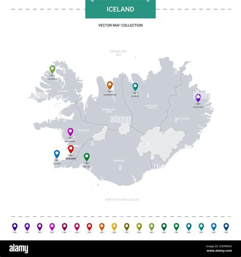 Iceland Map With Location Pointer Marks Infographic Vector Template