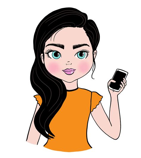Vector Clipart Girl Using Mobile Phone Transparent Png Download
