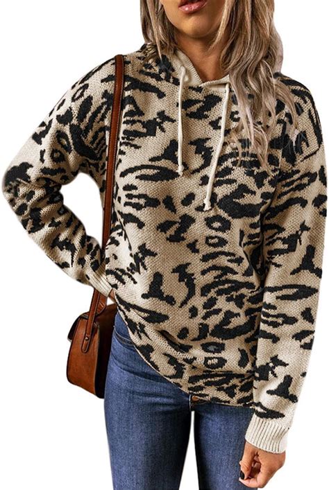 Women Hoodies Leopard Print Sweatshirt Ladies Hooded Sweater Pullover Casual Long Sleeve Jumper