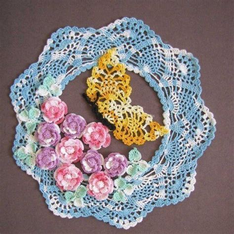 Pdf Crochet Pattern Set Butterflies And Roses Pineapple Etsy Doily