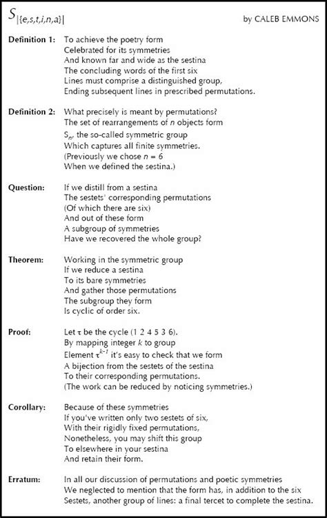 What is a poem consisting of 3 stanzas and an envoy? Intersections -- Poetry with Mathematics: Permuting words and and enumerating poems