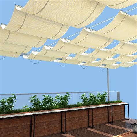 Eandk Sunrise 3wx16l Beige Retractable Pergola Canopy Shade Cover Slide