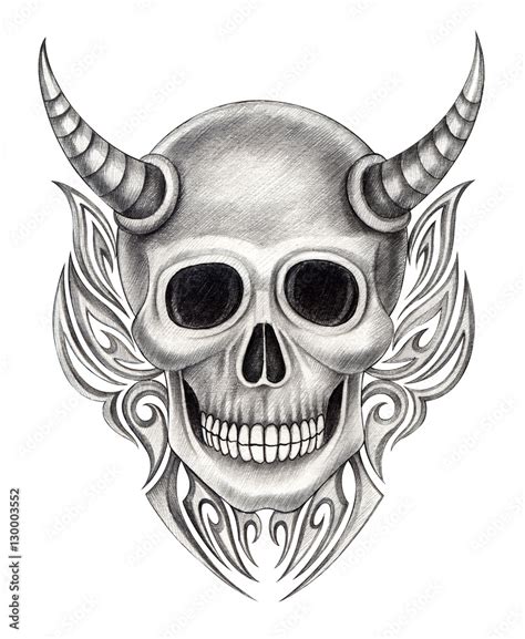 Art Devil Skull Tattoo Art Design Skull Head Mix Graphic Tribal Tattoo