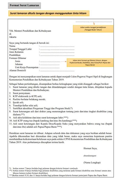 Download Contoh Surat Lamaran Cpns Untuk Kemendikbud Yang Benar X