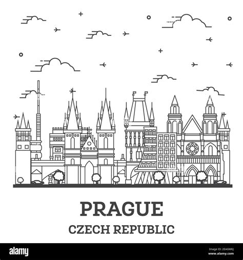 Outline Prague Czech Republic City Skyline With Historic Buildings