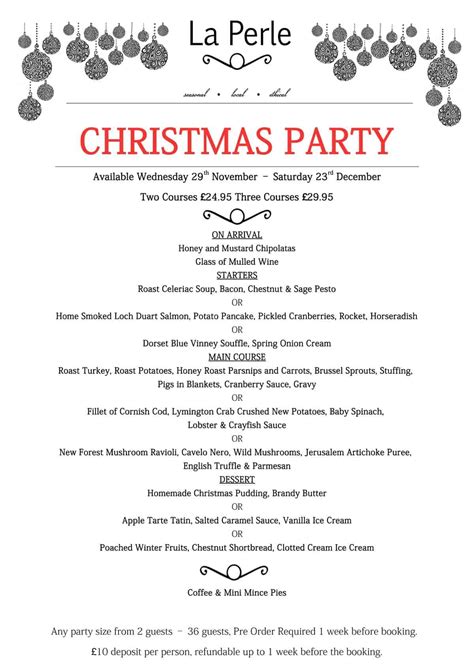 Christmas Party Menu New Forest Marque